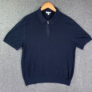 Reiss Knit Polo Men Large Navy Blue Short Sleeve Old Money Casual